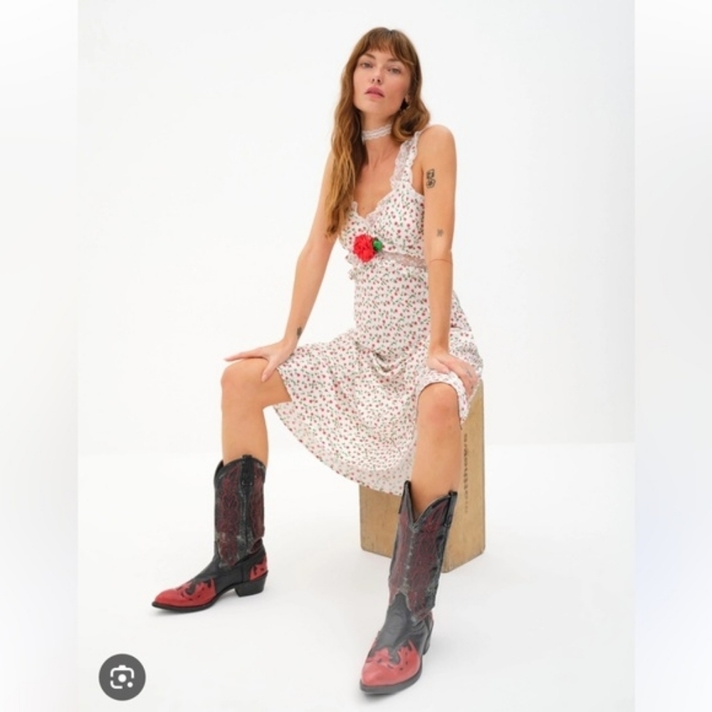 For Love & Lemons Ginger Rosette Midi Dress